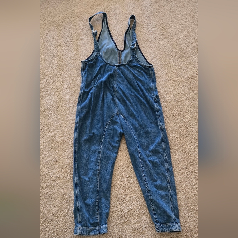 Free People Denim Straight-Leg Overalls in Blue